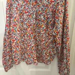 Girls Old Navy White Floral Button-Front Blouse with Red & Yellow Flowers
